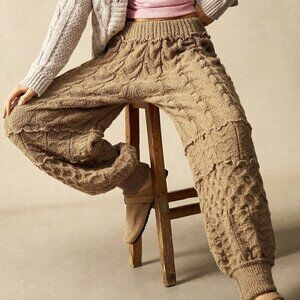 Khaki Casual Women's Cable Knit Patchwork Pants